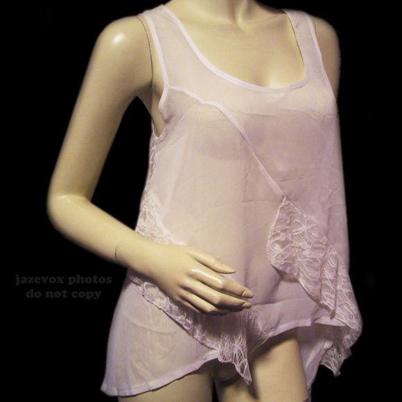 NWT w/Flaw CECICO Ruffle Sheer Tank Top M Lace White Fairy Fairycore Resort Wear - Picture 2 of 8